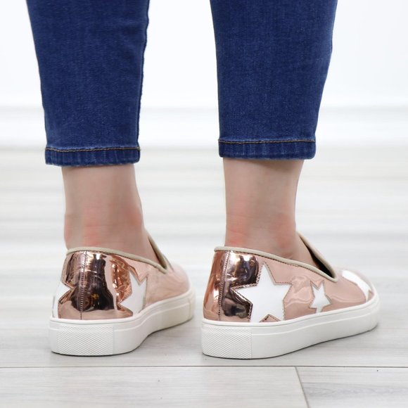 Rose Gold With White Stars Patent Sneakers Shoes - Picture 7 of 14